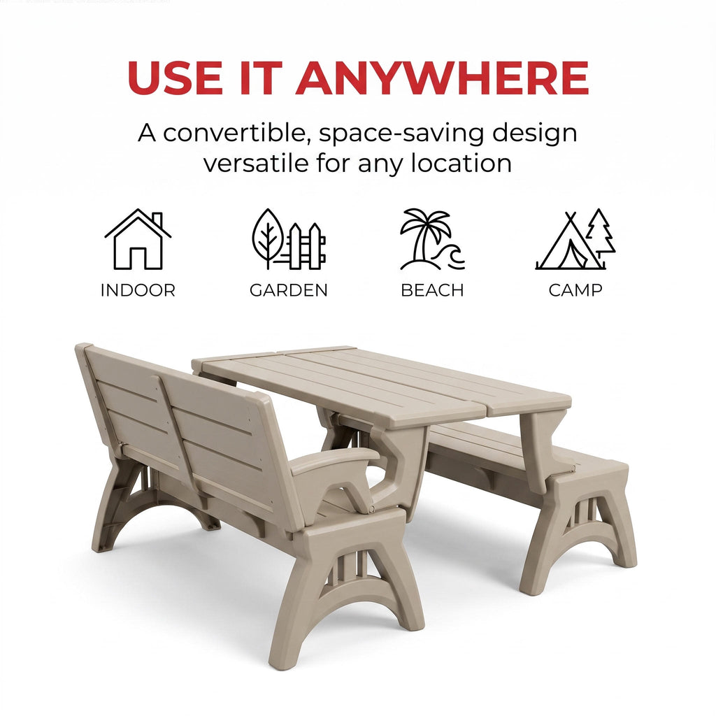 Convert Bench to Picnic Table | Space-Saving, Weather-Resistant