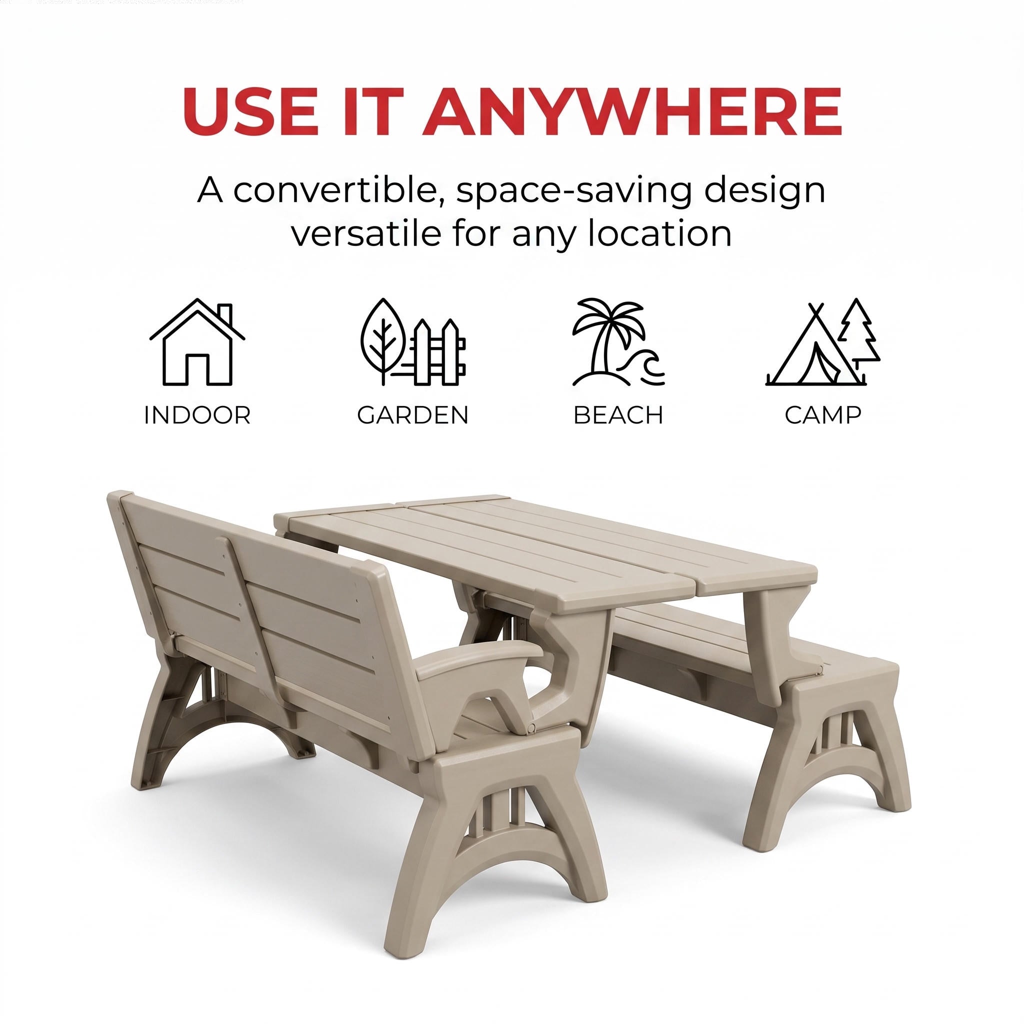 Convert Bench to Picnic Table | Space-Saving, Weather-Resistant